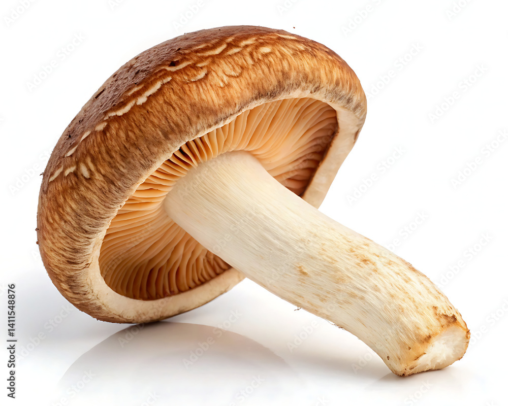Fototapeta premium mushroom on white background, Fresh Portobello Mushroom Close-Up on White Background – Organic Edible Fungi
