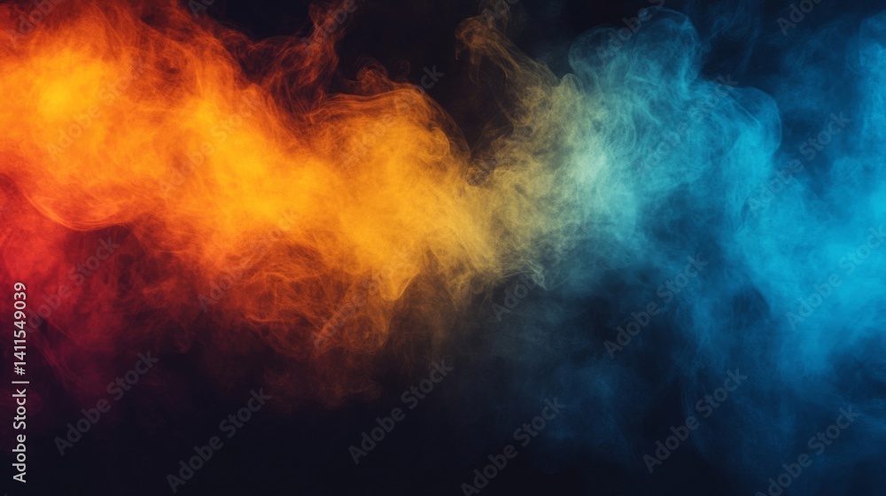 Abstract Orange And Blue Smoke Swirls On Dark Background Abstract Orange And Blue Smoke Swirls On Dark Background
