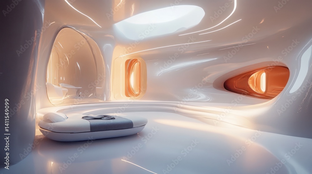 Futuristic Bedroom Design: Smooth Curves and Warm Lighting Futuristic Bedroom Design: Smooth Curves and Warm Lighting