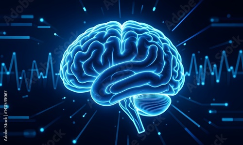 Brain image with wave forms in background.