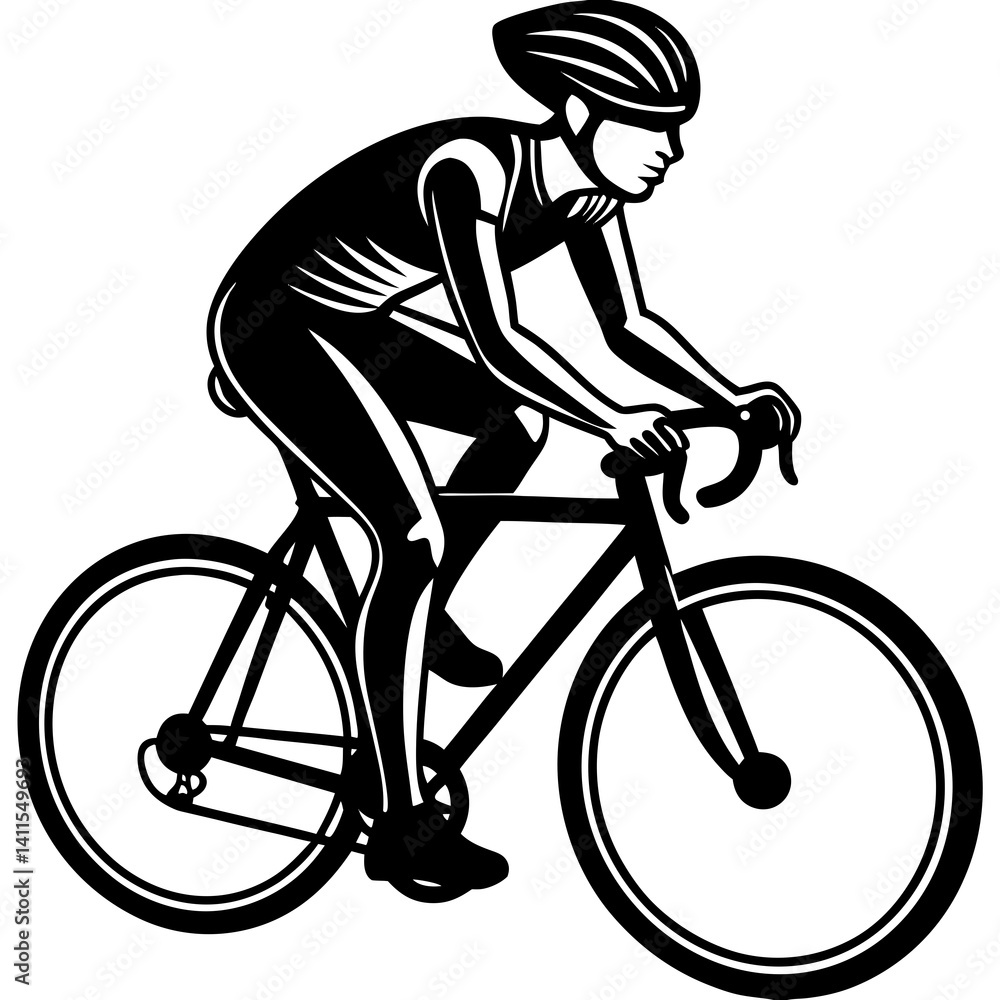 Naklejka premium Line art vector silhouette of a woman person riding a road bike in a racing position