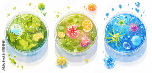 Vibrant Bacteria Infusions in Petri Dishes