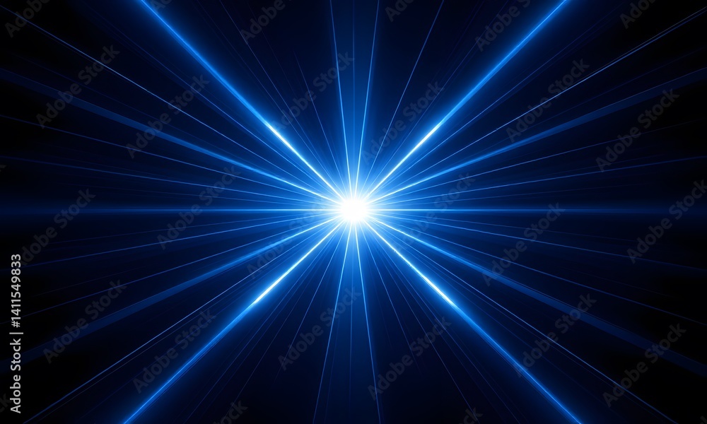 Bright blue light rays shining from center on dark background. Bright blue light rays shining from center on dark background.