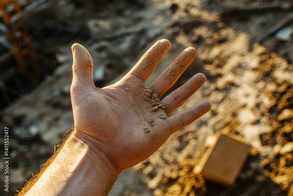 Concept of buying or building new home. Male hand showing