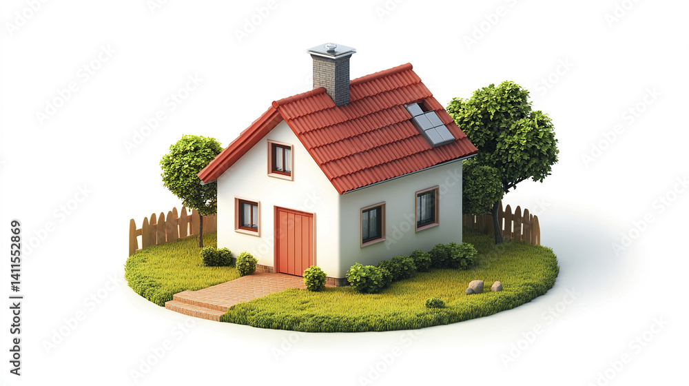 charming small house with red roof and solar panel surrounded by greenery charming small house with red roof and solar panel surrounded by greenery