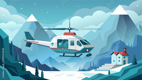 With its hightech sensors and advanced navigation systems the air taxi flies safely through a thick fog delivering emergency medical supplies to a remote research station studying. Vector illustration