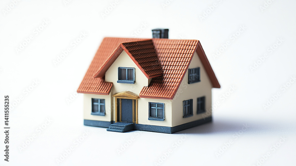 small model house with red roof and white walls on plain background small model house with red roof and white walls on plain background