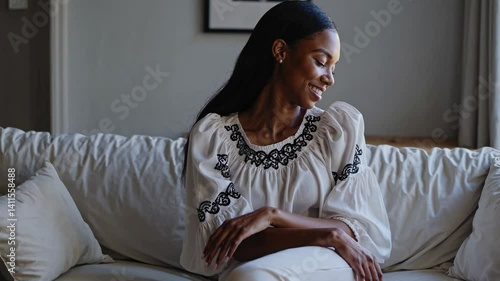 The Smiling Woman on Couch