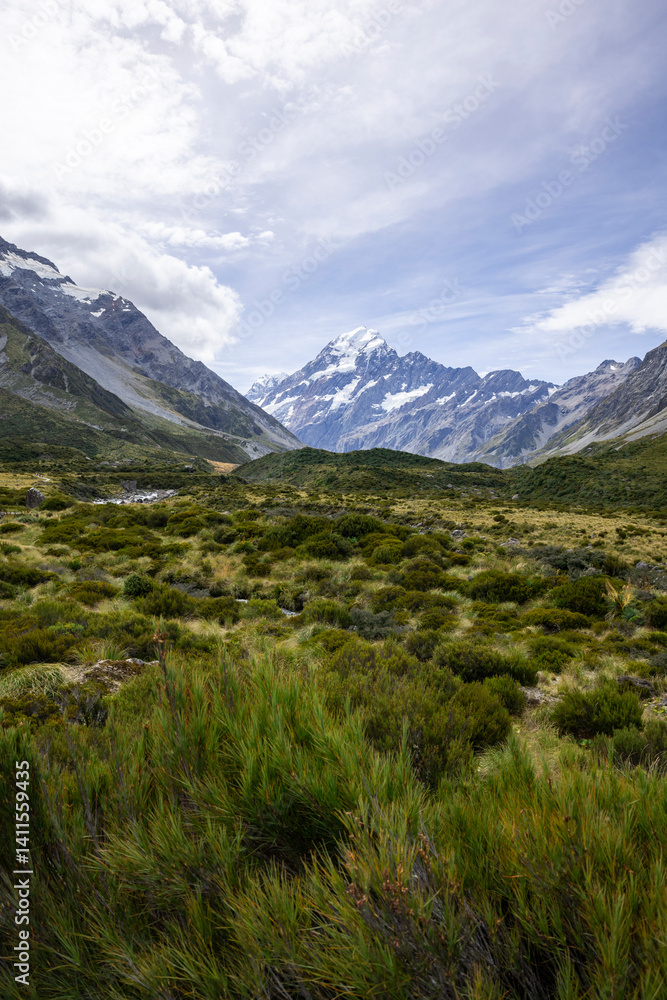 View of Mount Cook from Hoover Valley Trail, New Zealand View of Mount Cook from Hoover Valley Trail, New Zealand