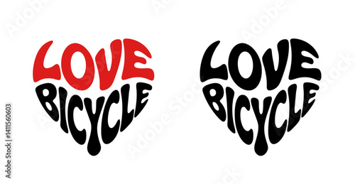 Heart-shaped sticker featuring "LOVE BICYCLE" in red and black design