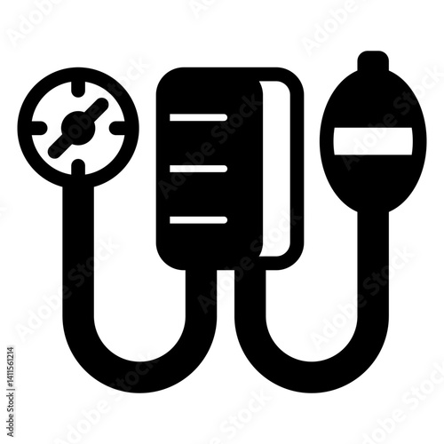 Blood pressure monitor tool solid icon, medical equipment concept. Vector graphics. Tonometer, medical sign on white background, glyph style mobile or design.