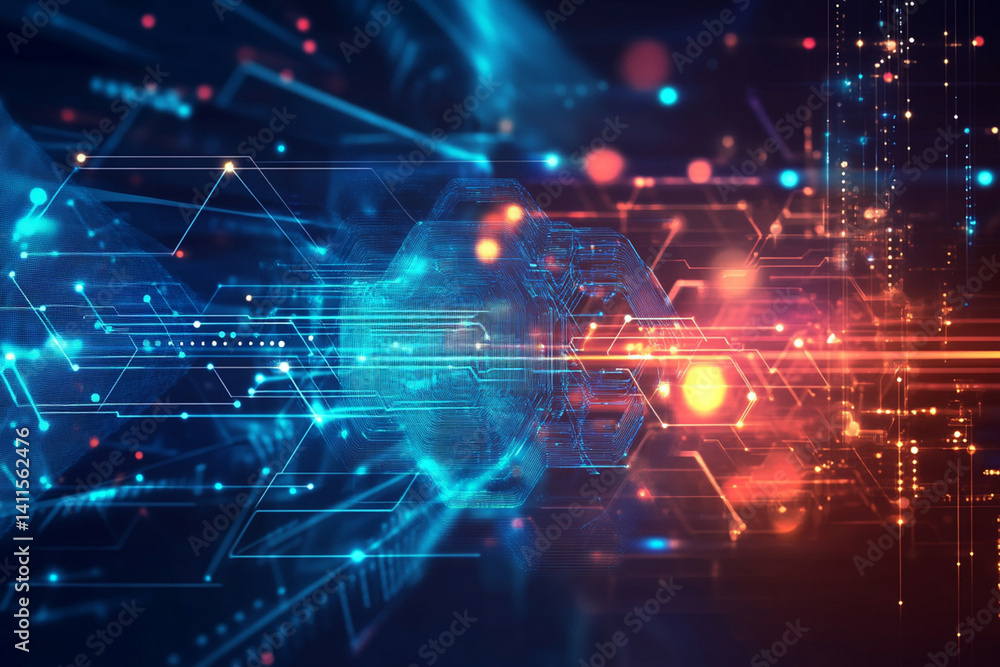 Abstract AI style background with neural network diagram and digital flows Abstract AI style background with neural network diagram and digital flows