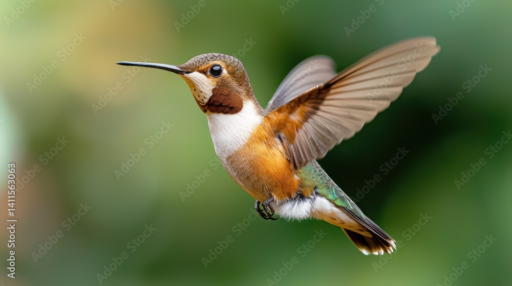 Fototapeta premium Hummingbird in flight, vibrant colors