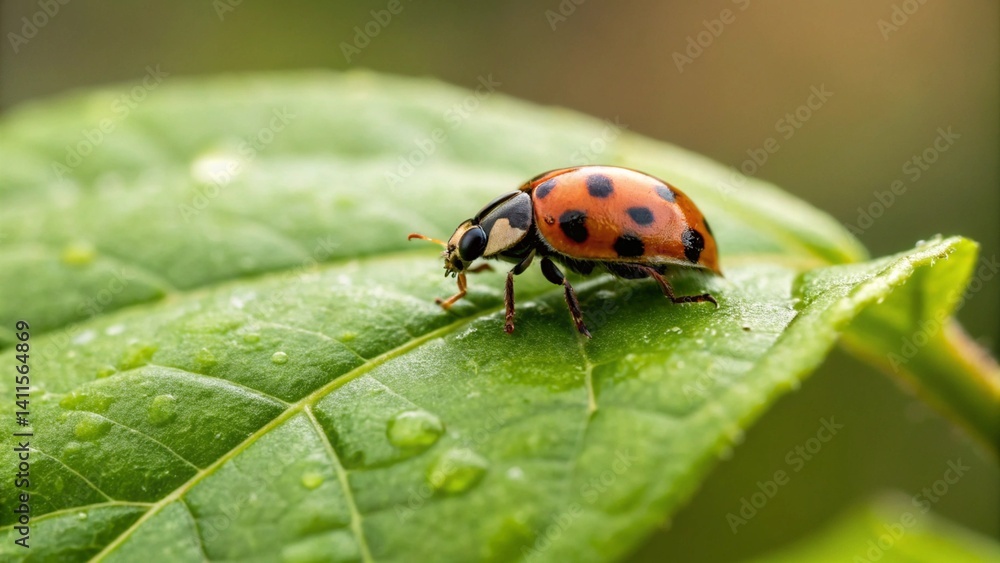 Ladybug Resting on Bright Green Leaf Captured in Natural Light with Sharp Macro Focus Ladybug Resting on Bright Green Leaf Captured in Natural Light with Sharp Macro Focus