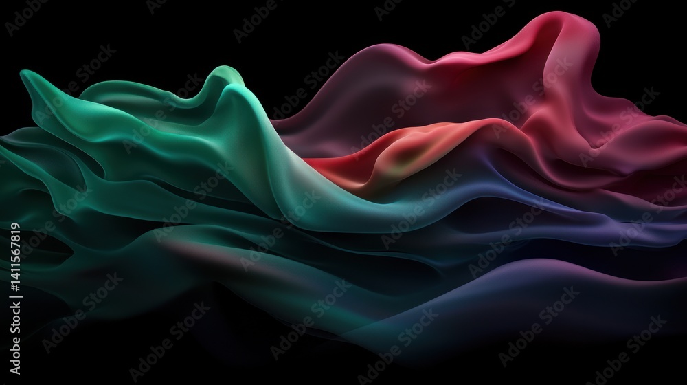 Fototapeta premium Abstract vibrant flowing fabric waves on black background