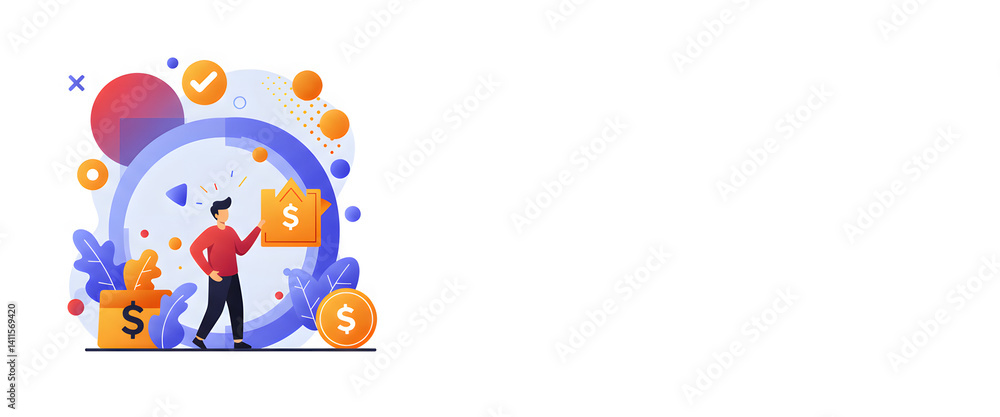 Fototapeta premium Businessman analyzing financial growth in colorful graphic design 