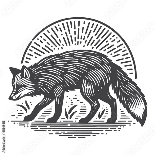 Simple Red Fox Side View Vector Icon Design – Vintage Retro Logo & Illustration