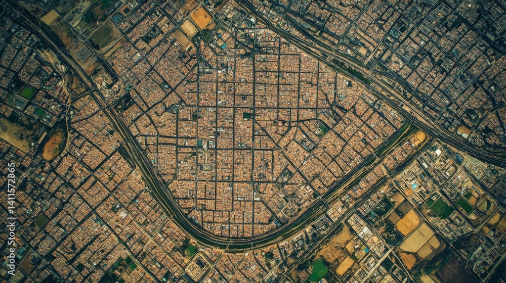 Fototapeta premium Aerial View of Dense Urban Cityscape