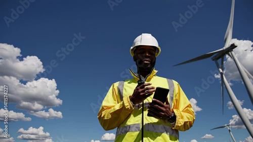 The Worker with Wind Turbines