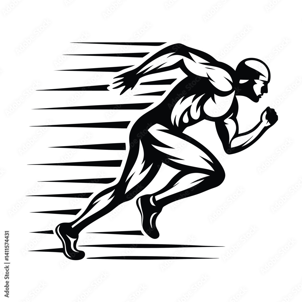 Fototapeta premium Monochrome of Man Running Fast with Dynamic Motion Lines Background Design