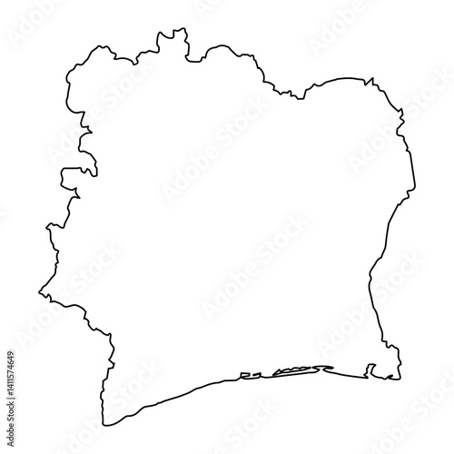 Ivory Coast outline map, West African nation boundary