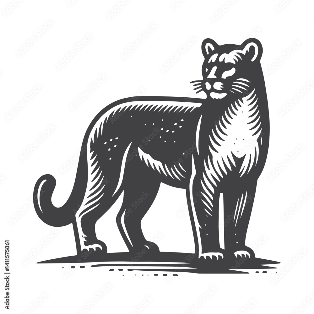 Obraz premium Simple Mountain Lion Side View Vector Icon Design – Vintage Retro Logo & Illustration