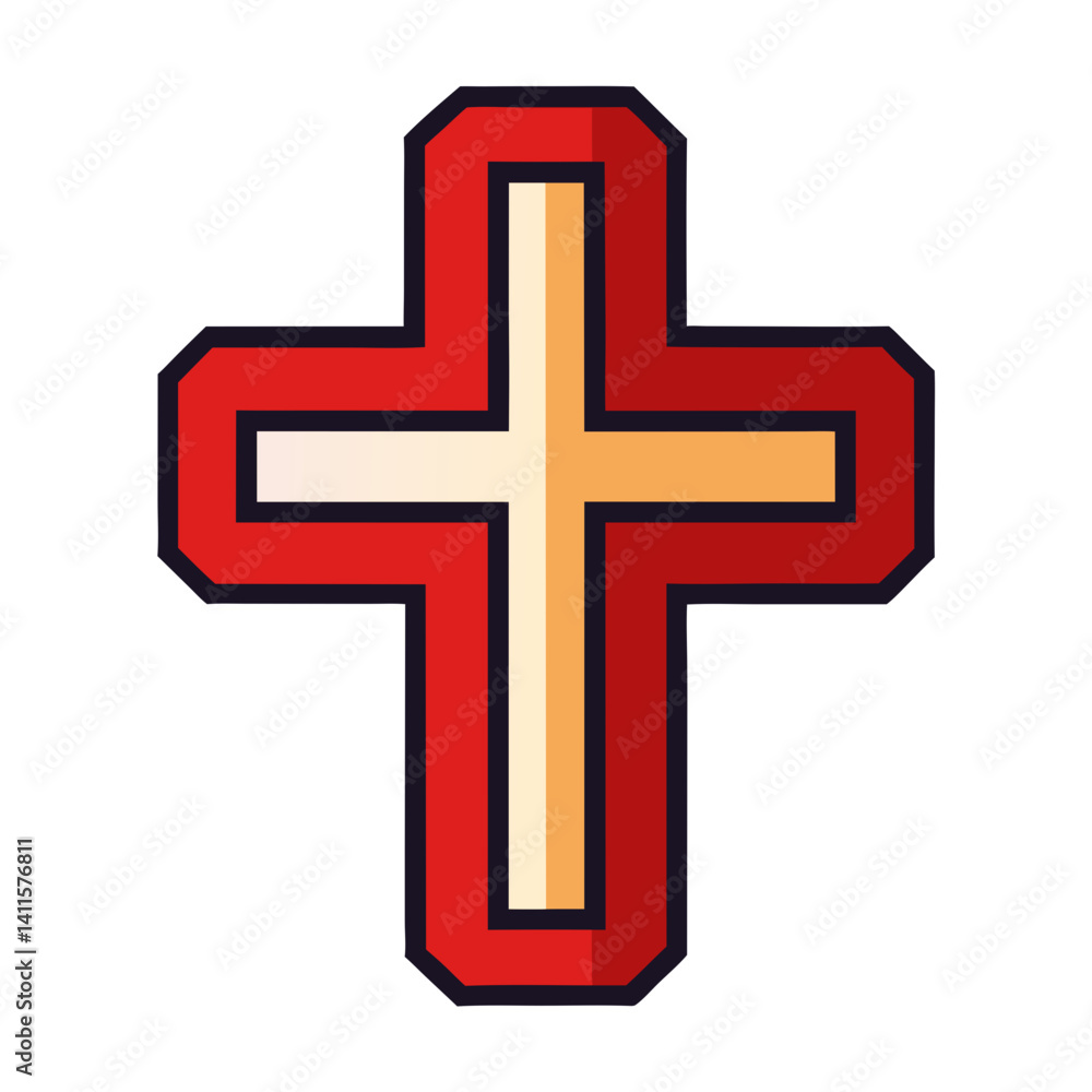 Obraz premium Red Cross Symbol with Outline in Bold Style 