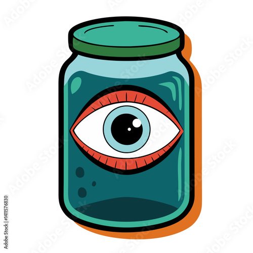 Eyeball in a Jar – Colorful Illustration of a Unique Curiosity  