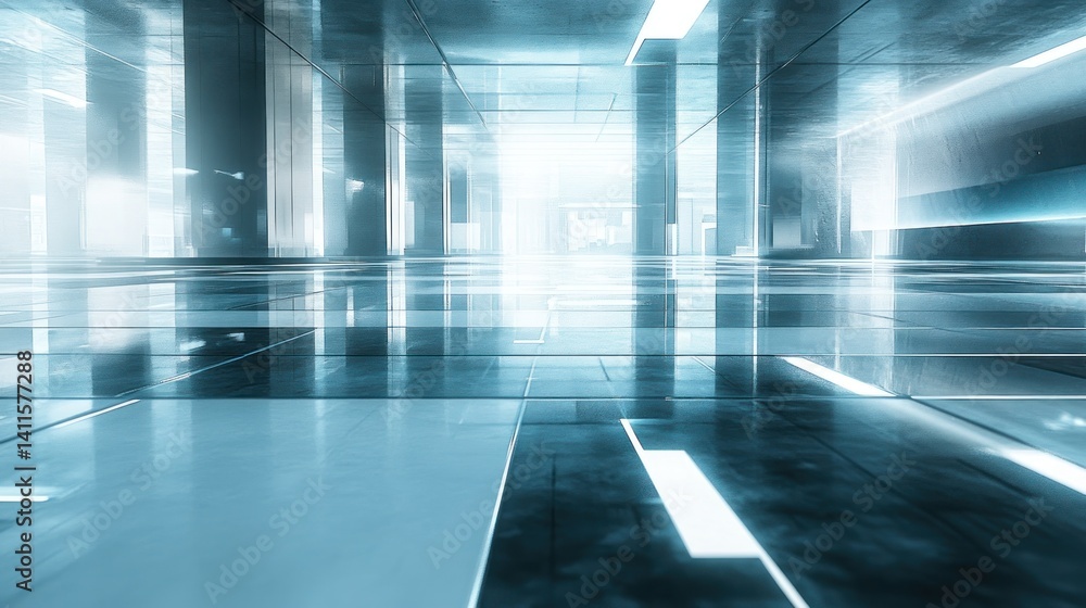 Futuristic Cyan Corridor: A Digital Rendering of a Sleek, Modern, and Reflective Architectural Space Futuristic Cyan Corridor: A Digital Rendering of a Sleek, Modern, and Reflective Architectural Space
