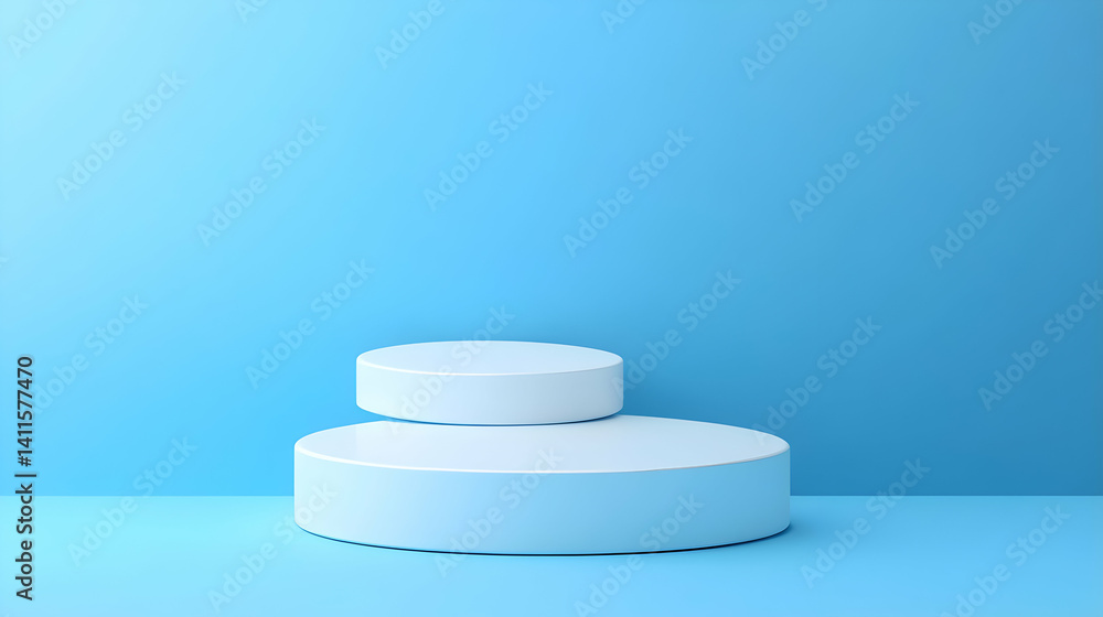 White product display stand, blue background White product display stand, blue background