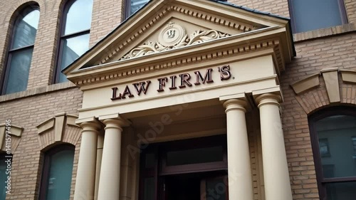 Elegant Brick Law Firm Exterior with Justice Symbol