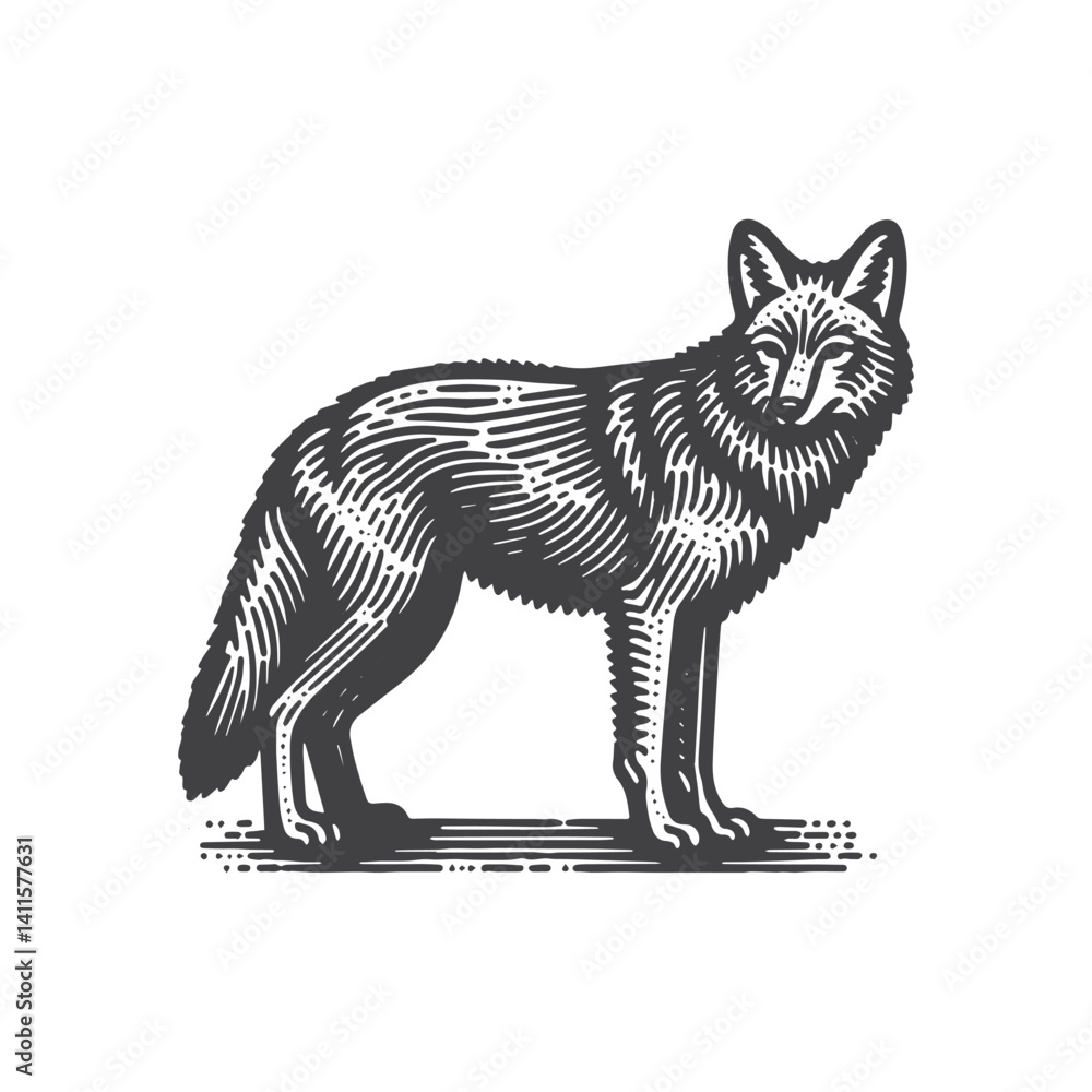 Fototapeta premium Simple Coyote Standing Vector Icon Design – Vintage Retro Logo & Illustration