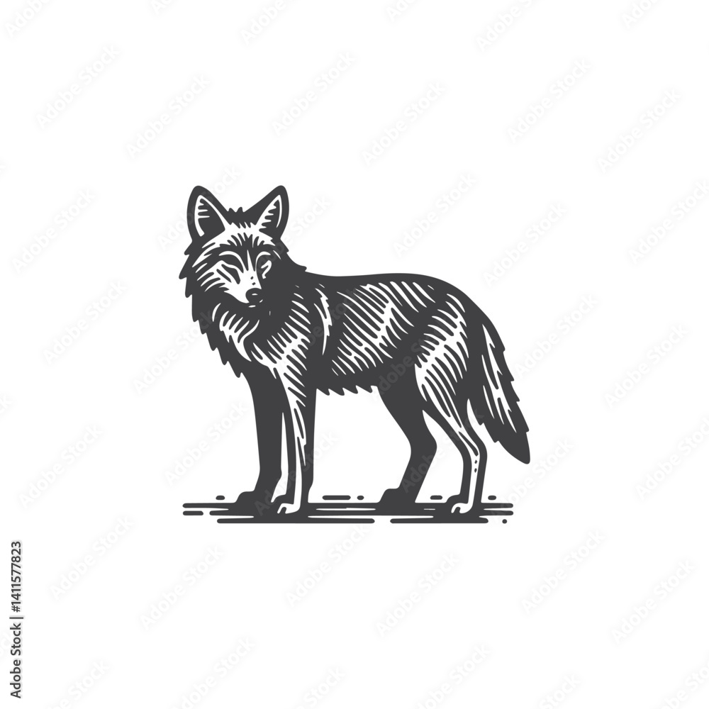 Fototapeta premium Simple Coyote Standing Vector Icon Design – Vintage Retro Logo & Illustration