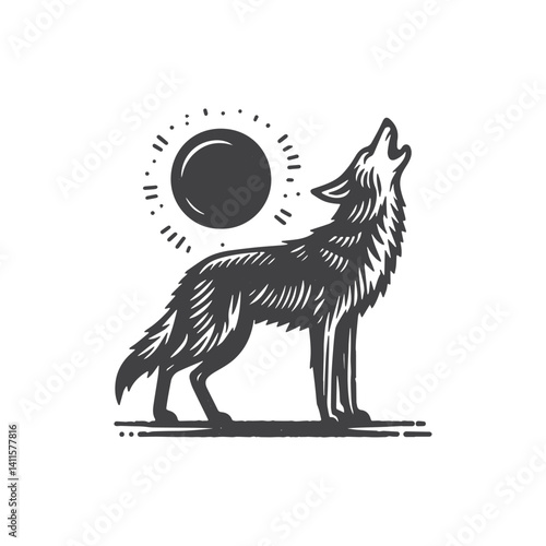 Simple Coyote Howling Vector Icon Design – Vintage Retro Logo & Illustration