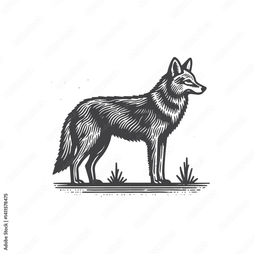 Fototapeta premium Simple Coyote Side View Vector Icon Design – Vintage Retro Logo & Illustration