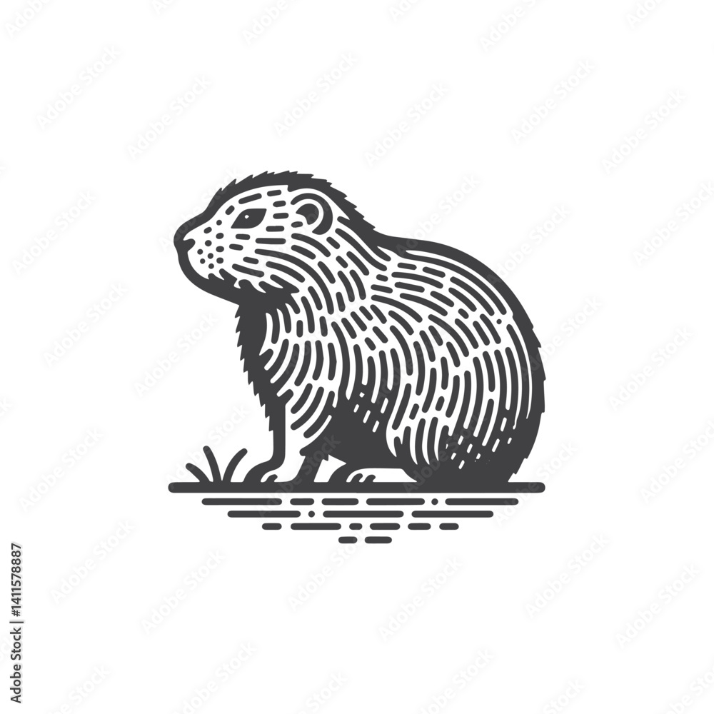 Obraz premium Simple Prairie Dog Side View Vector Icon Design – Vintage Retro Logo & Illustration