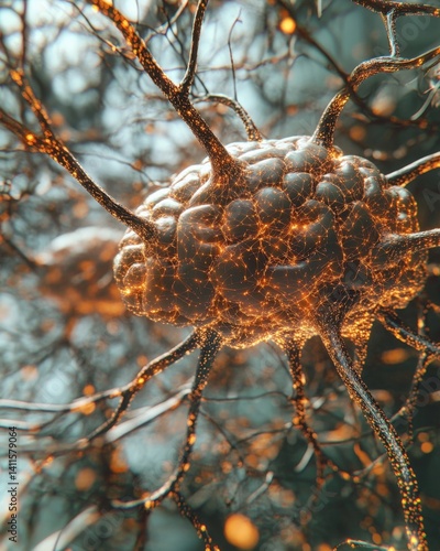 Futuristic visualization of neural connections glowing with energy, representing technology and intelligence.