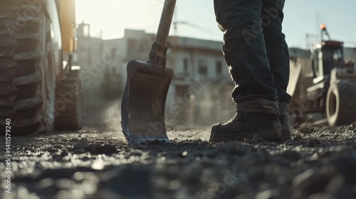 Wallpaper Mural Construction worker using jackhammer on asphalt. Outdoor construction site Torontodigital.ca