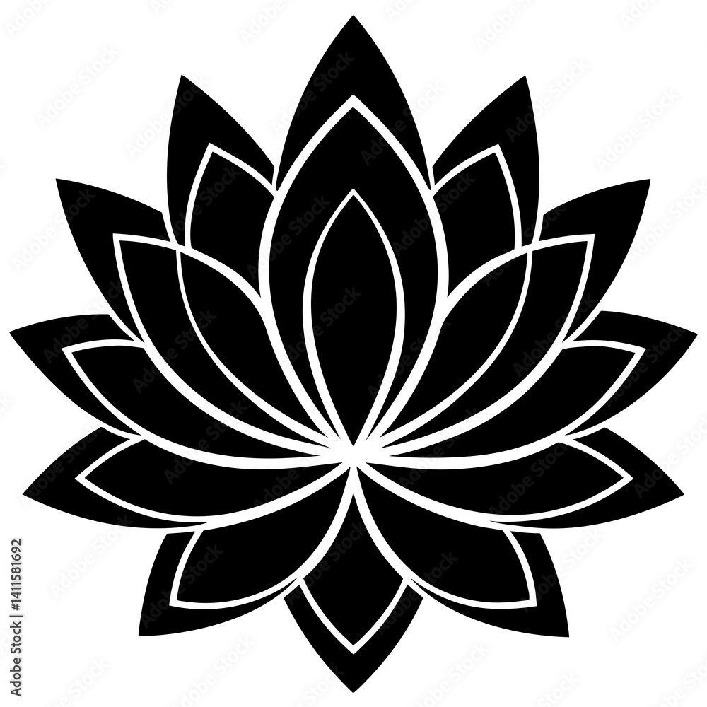 Vector silhouette of a lotus flower with wide, rounded petals Vector silhouette of a lotus flower with wide, rounded petals