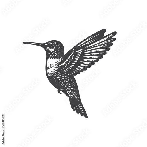 Simple Hummingbird Flying Vector Icon Design – Vintage Retro Logo & Illustration
