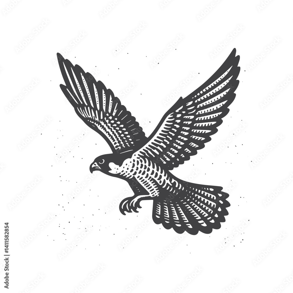 Obraz premium Simple Peregrine Falcon Flying Vector Icon Design – Vintage Retro Logo & Illustration