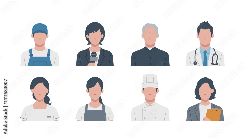 Set of faces for various professions Set of faces for various professions