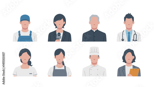 Set of faces for various professions