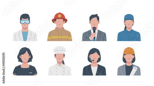 Set of faces for various professions