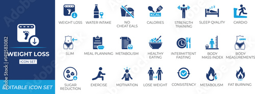 Weight loss icon set. Solid icon collection.