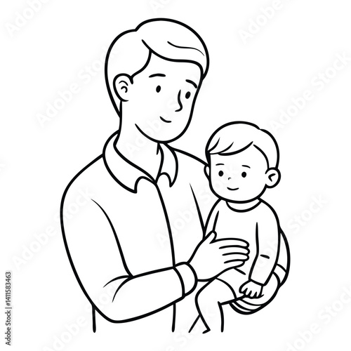 Father and son holding hand line art vector illustration