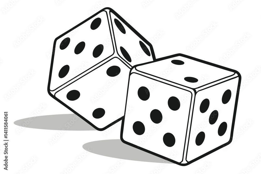 Minimalist Black and White Dice Illustration with Soft Shadows on White Background – Gaming and Strategy Theme Minimalist Black and White Dice Illustration with Soft Shadows on White Background – Gaming and Strategy Theme