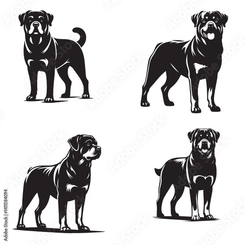 Rottweiler Silhouette Standing Vector Illustration – Strong and Loyal Dog Breed Profile
