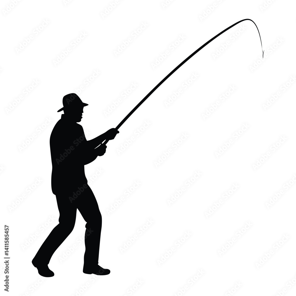silhouette of a fisherman with fishing rod silhouette of a fisherman with fishing rod