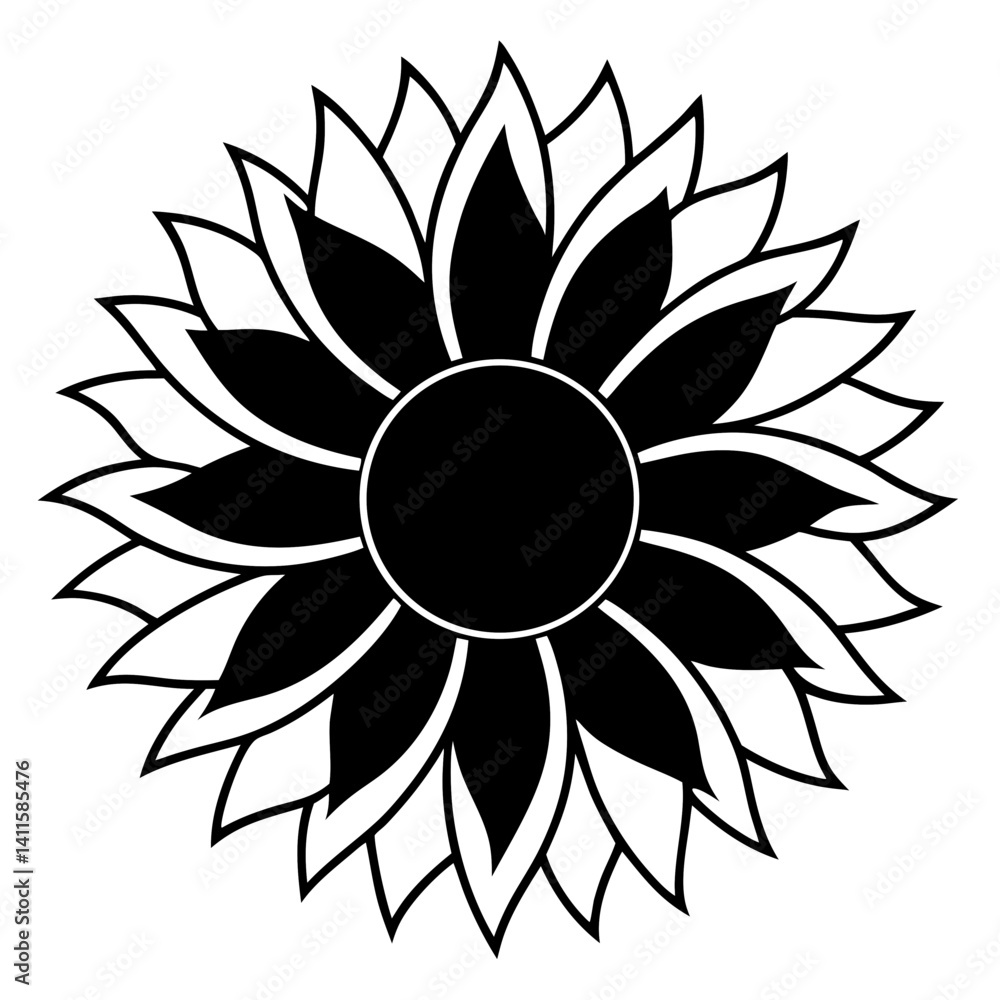 Vector silhouette of a sunflower with large Vector silhouette of a sunflower with large
